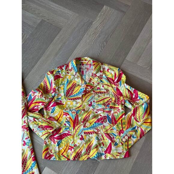Tommy Hilfiger Tropical Floral Print Suit Set Jacket Pants Colorful Size 14 VTG - Picture 2 of 10